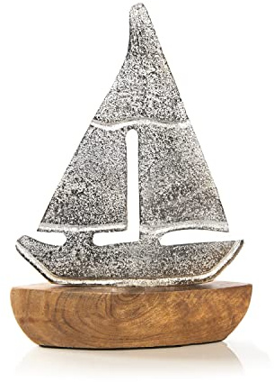 Logbuch-Verlag Segelboot Segelschiff Metall stehend 17 x 5 x 23 cm Silber - Deko Geschenk maritim - Schiff Boot Segeln