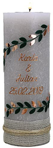 christ-kerzen Hochzeitskerze Karla und Julian mit Namen und Datum, individuell und handverziert 1475, Variante:Klassischer Docht
