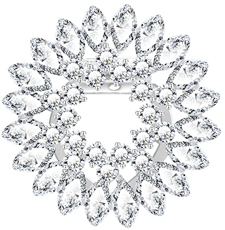 KristLand Kristall Blume Brosche Brautbrosche Art Deco Retro Schal Anzug Pin Silberton Hochzeit Verlobung Party Brautjungfer Geschenk für Frauen Damen