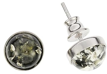 Orecchini in ambra di Artisana, orecchini rotondi verdi, montatura in argento sterling 925/000 rodiato, Argento sterling 925/000 rodiato Ambra baltica, Ambra