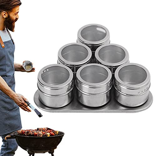 Magnetic Tins - Clear Magnetic Jars for Refrigerator | 6 Storage Containers with Sift Or Pour, Magnetic Refrigerator And Grill