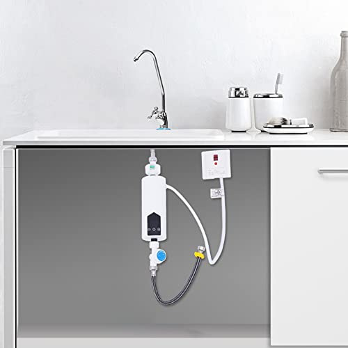 5500W Mini Durchlauferhitzer Elektrische Instant Warmwasserbereiter mit Duschkopf und LED-Anzeige, 220 V IPX4 wasserdichtInstant-Warmwasserbereiter für Küche Badezimmer (EU-Stecker)