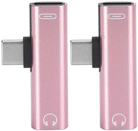 Qiilu 2 Piezas 2 en 1 Tipo-C a 3,5 Mm Aux Cable Audio Carga de Cable Distribuidor Adaptador de Auriculares Adaptador USB C Jack 3.5 Tipo C Interfaz: Diseño de Función (Rosa)