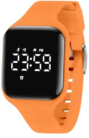 BEN NEVIS Digitale Fitnessuhr mit Schrittzähler, Vibration, Alarm, Entfernung, Stoppuhr und Übung, wasserdicht, wiederaufladbar, aus Silikon, für Jugendliche und Kinder, 27-orange, Armband