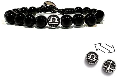 clorophilla. Bracciale Astrologico con Segno Zodiacale in Onice Nero Unisex - 12 Costellazioni Doppio Verso In Acciaio Gioiello dell'Orsocopo in corda cerata Regolabile (BILANCIA)