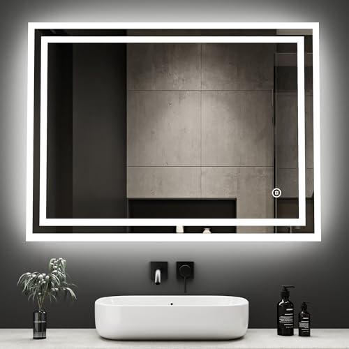 Boromal Badspiegel Dimmbar 50x70cm LED Badspiegel mit Beleuchtung Wandspiegel Lichtspiegel 3 Lichtfarbe 3000-6400K Kaltweiß Neutral Warmweiß Badezimmerspiegel, Bedienbar über Wandschalter