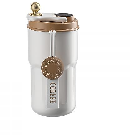 XUDREZ 420ml Travel Mug with Leakproof Lid, Double Walled Stainless Steel Thermal Mug Flask, Reusable Vacuum Bottle Insulated Coffee Cup, Temperature Display Coffee Travel Mug for Hot and Cold Drinks
