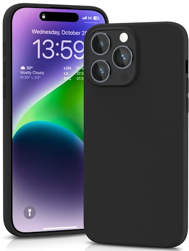 YATWIN Silicone Case for iPhone 14 Pro Max, Soft-Touch, Shockproof, DustProof, Antiskid Full Body Armour Phone Cover for Apple iPhone 14 Pro Max - Black
