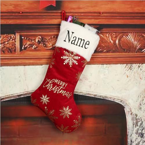 REEG Calze di Natale personalizzate con nome, regalo per lei, regalo per famiglia, fattoria, Babbo Natale (personalizzabili, bordeaux)
