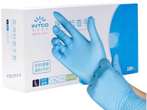 *BOX OF 100* Disposable Nitrile Gloves Blue [ LARGE ] Examination Gloves [ Powder, Latex Free ] Food Preparation, Tattoo, NHS, Care Home Work, Cleaning, Multi-Purpose Gloves