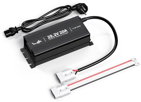 Timeusb 29,2V 20A LiFePO4 Ladegerät Batterieladegerät 24V Lithium Akku Ladegerät, Vorlade- und 0V-Ladefunktion,CC/CV-Ladestufen,geeignet für 24V LiFePO4 Batterie mit LED-Anzeigen,4 Schutzfunktionen