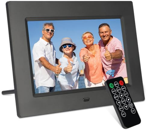 TSITSC Cadre photo numérique de 7 pouces, écran IPS 1024 x 600, calendrier, fonction horloge, musique, photo, lecteur vidéo avec télécommande, prend en charge les cartes USB/SD (noir)