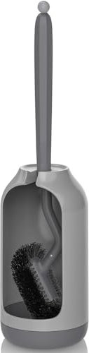 HAMITOR Scovolino Bagno WC: spazzola per WC curvatura design curvo per WC per pulizia profonda sotto il bordo - Lavapavimenti per WC con setole flessibili e manico lungo - Grigio