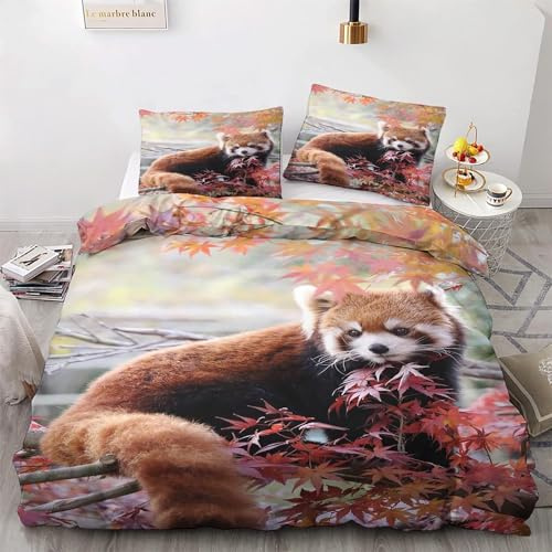 BettwäSche 135x200 Roter Panda Bettbezug Flauschig PlüSch mit ReißVerschluss Braun BettwäSche-Sets 2 Teilig Set Weiche Atmungsaktiv Mikrofaser BettbezüGe und 2 Kissenbezug