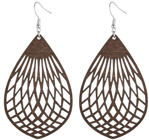 Emibele Holz Tropfen Ohrringe Dangle, Vintage Boho Wasser Tropfen Ohrringe