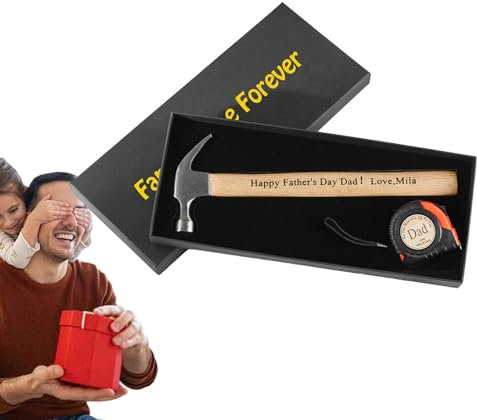Hammer und Maßband Set | Gravierter Hammer mit Holzgriff - Maßband mit Gravur Text, Maßband und Hammer Werkzeug Set, Vatertag Werkzeug Set