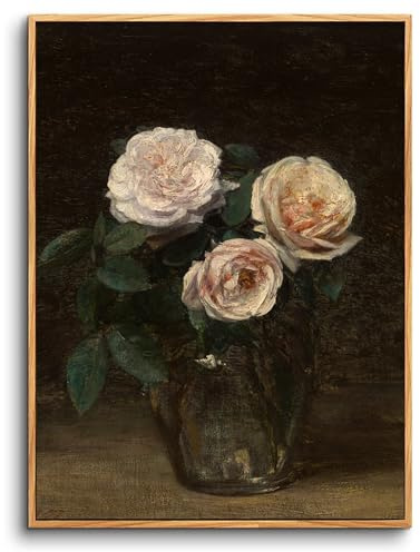 hyidecorart Vintage Bilder mit Rahmen Blumen Gemälde Wohnzimmer 30x40 cm | Retro-Kunst, HD-Druck, Einfach Aufzuhängen, Schnelle Montage, Für Viele Räume, Klassische Wanddeko, Geschenk, Klein