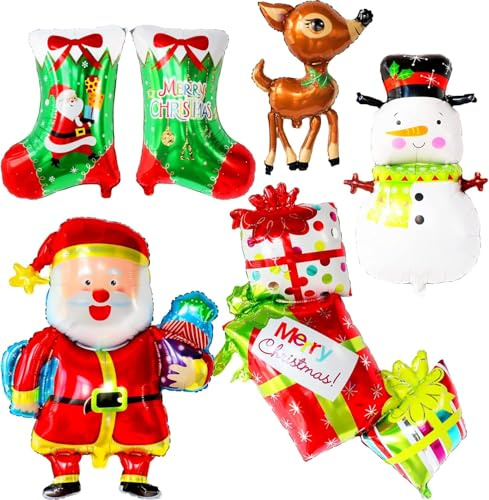 Weihnachten Folienballons, Zuckerstangen Wirbel Weihnachten Luftballons, Rot Grün Candy Weihnachtenballons, Weihnachtsmann Luftballons, für Weihnachtsfeier Deko, Neujahrs Dekoration (6 Stück)