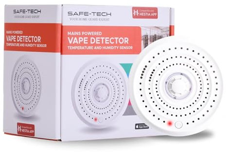 SAFE-TECH Wireless Smart Vape Detector, 3pin Plug Mains USB Powered With CO2 and Temperature Humidity, Vape Detector for School, Toilet