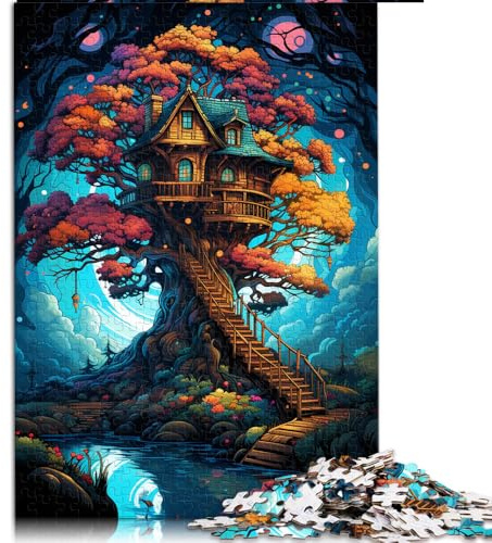1000 Piece Jigsaw Puzzle Game,Colorful natural fantasy treehouse Wooden Jigsaw Puzzle,Suitable for adults and children over 12 years old,Fun Puzzles Games。Size: 50X75cm