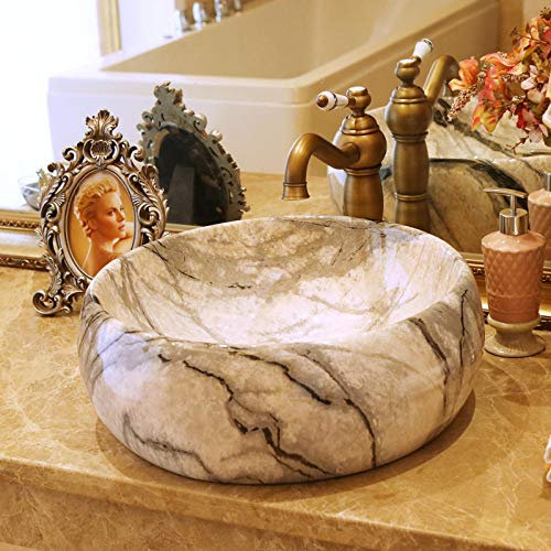 NSTVVEE Lavandino del Bagno, lavabo da appoggio Lavandino in Ceramica Artistica Effetto Marmo, lavabo in Ceramica Antica, lavandino da appoggio Rotondo per Il Bagno