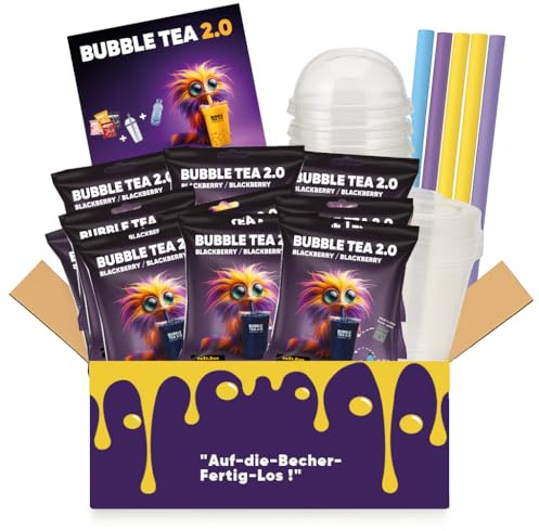 Bubble Tea 2.0 - Juego de té de burbujas instantáneo (10 unidades, incluye vaso, tapa y pajitas)