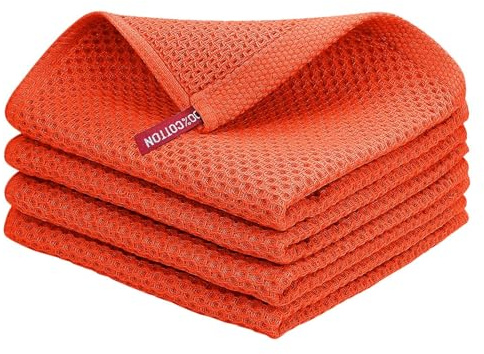 Paños de cocina de algodón suaves y absorbentes, paquete de 4 trapos de cocina de 13.4 x 13.4 pulgadas, paños de cocina para lavar platos con iniciales (naranja, C, 34 x 34 cm)