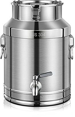 YJKKZQLB Robuste Milchkanne, 15–35 l, luftdichter Milchvorratsbehälter, Transportdosen, Milchkanne für den Bauernhof, Weineimer, Flüssigkeitsbehälter mit versiegeltem Deckel und Zapfhahn/Silber/35 l