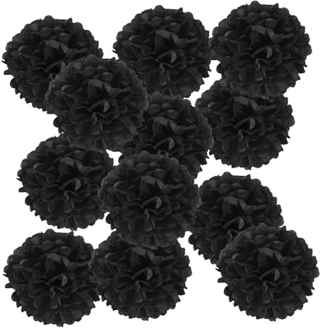 PATIKIL 12 Stück 10,5 cm Pom Poms Papier Blumen, Papierblumen Hochzeitsdeko Seidenpapier für Hochzeit Brautdusche Geburtstagsparty Hintergrund Dekoration, Schwarz