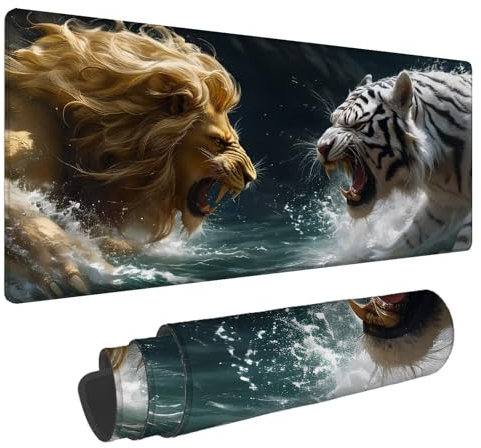 Tapis de Souris Tigre Tapis de Souris XXL Lion 1500x800x4mm Tapis Souris Gamer, sous Main Bureau Ordinateur Portable, Mouse Pad Bords Cousus Caoutchouc Antidérapante, pour Souris et Clavier A-35