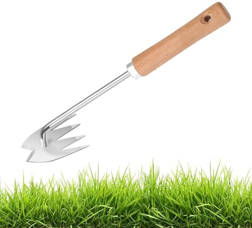 Outil d'extraction de Wader Manuel | 4 Dents pour l'extraction d' | Poignée Ergonomique, Gadget de Jardinage pour enraciner Les Mauvaises Herbes, Planter dans Le Jardin et la Ferme