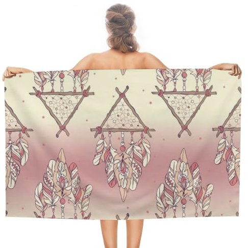 Duschtuch Feder Im Boho Stil Badetuch Saugfähig,Mikrofaser Strandlaken Für Yoga Camping Damen 80X130Cm