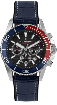 JACQUES LEMANS - Chronographen Liverpool Diver - Quartz Uhrwerk - Gehäusedicke: 12.2 mm - Gehäusebreite: 44 mm - Edelstahl - 20 ATM