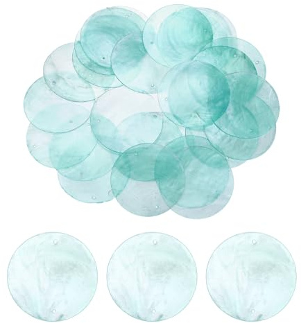 sourcing map 100Pcs 50mm Round Capiz Sea Shells, Round Natural Capiz Shells Discs Charm with Hole for Seashell Wind Chimes Curtain Home Decoration, Green