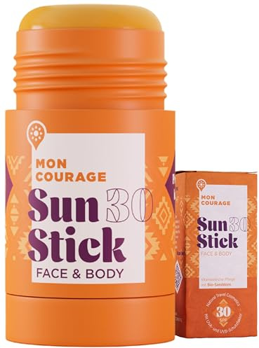 MON COURAGE Sun Stick LSF30+ [DERMATOLOGISCH GETESTET] Wasserabweisende Sonnencreme mit UVA/UVB Schutz - Unsichtbarer Sunscreen Stick - Natürliche Sonnencreme mit pflanzlichen Wirkstoffen