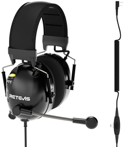 Retevis EHK015 Walkie Talkie Headset, ANC Overhead Radio Headphones, Foldable Dual PTT Buttons Rotating Mic Kenwood 2-Pin, Compatible with Baofeng UV5R RT24 RT27 RT668 RT86 RT3S H777(1 Pcs)