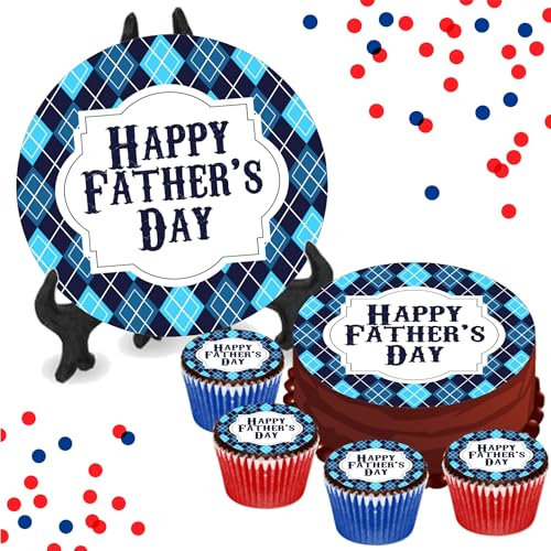 Happy Father's Day - Style 5-8 INCH Cake or Cupcake Icing Toppers - Dad Celebration Cake Decorations Perfect For Brownies Cookies Muffins & More! (1 x 8 Inch Circle Cake Topper (20.3cm x 20.3cm))