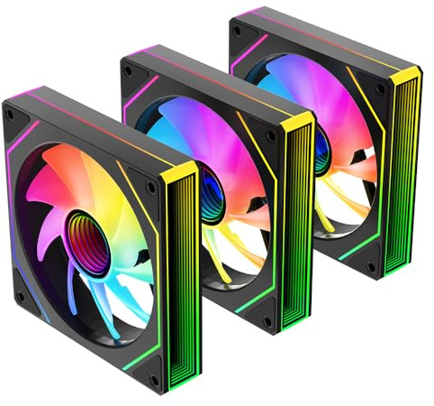 Jungle Leopard Prism4MAX RGB PC Lüfter 120MM 1/3er Pack Gehäuselüfter[Infinite Mirror][HDB]58.36CFM/1600RPM/26LEDs 5V3PIN ARGB und 12V4PIN PWM Lüfter (3, Black, 120MM-Forward)
