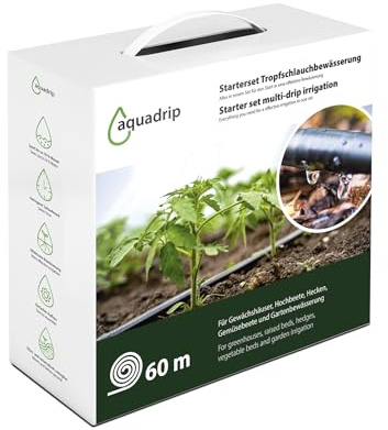 EraGreen Bewässeungsset Aquadrip - 60m Tropfschlauch mit Druckkompensation - effektive Bewässerung für Gewächshaus, Hochbeet, Hecken, Gemüsebeet und Gartenbewässerung