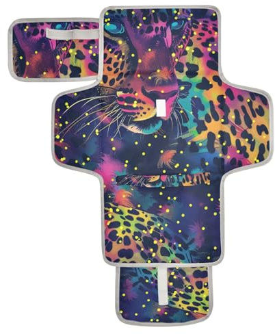 Wiederverwendbare Wickelunterlage für Kleinkinder, Regenbogen-Glitzer, Leopardenmuster, mit Taschentuchtasche, tragbare Baby-Wickelunterlage, leicht und faltbar, Cambiador de pa?ales para Bebes