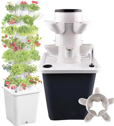 10 15 20 25 30 Tour Hydroponique , SystèMe De Culture Hydroponique De Jardin Vertical , RéServoir D'Eau De Grande Capacité De 10L, Pour Herbes, Fruits, LéGumes, Fleurs, Avec Pompe à Eau,10Holes