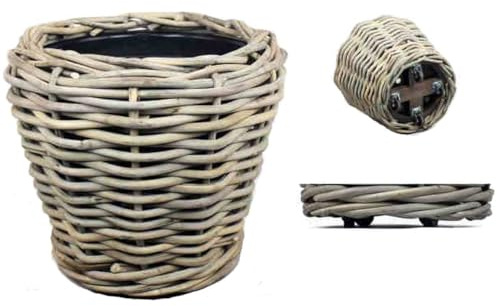 Van der Leeden DRYPOT® Rattan Pflanzkübel Grau auf Rollen Ø 58 cm - Sylter Körbe