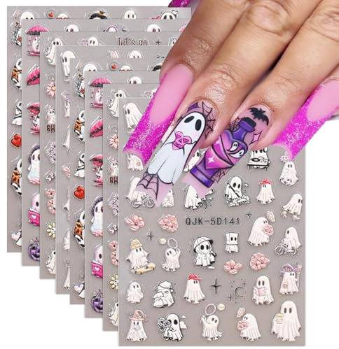 Evadollina Nagelsticker Halloween, 8 Blätter Halloween Nagelsticker, Geist Nail Sticker, Nail Art, Nagel Charms, Nagel Zubehör, Nageldesign, Christmas (Typ A)