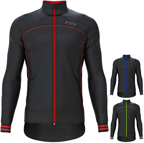 FDX Herren Fahrradjacke Winter Winddichte Softshell Thermo Fahrradjacke Herren Atmungsaktiv & Reflektierend Cycling Jacket Herren für Radfahren & Laufen (Red-Large)