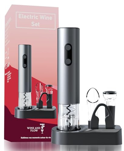 Tire Bouchon Electrique Rechargeable 6 en 1 - Tire Bouchon avec Coupe-Capsule, Bouchon Vin, Aérateur, Base de Rangement et Câble USB | Ouvre Bouteille Electrique | Idee Cadeau Originale et Utile