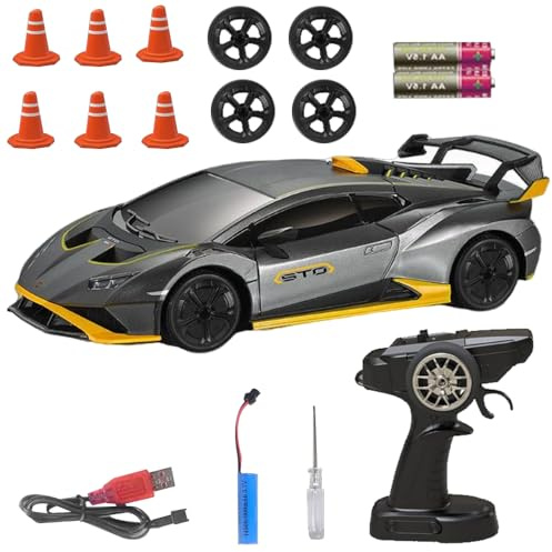 KBIBCK RC Drift Car 1:24, 2.4Ghz Remote Control Car with Cool Lighting, 30km/h High Speed 4WD Racing RC Drifting Cars, Rechargeable Mini RCDrift Cars Gifts for Kids Adults for Drift and Race (Grey)