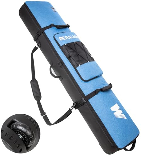 MERALIAN Snowboardtasche mit Rollen, gepolsterte Rolltasche für einzelne Snowboard- und Snowboardstiefel, erhältlich in 160 cm und 170 cm (Blau, 160 cm)