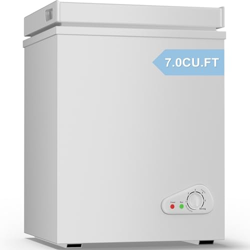 TABU 7.0 Cubic Feet Chest Freezer, Compact Freestanding Deep Freezer with 7 Level Adjustable Thermostat & Removable Basket,Top Opening, Low Noise(White, 7.0 Cu.Ft.)