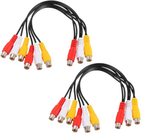 sourcing map 2 cables divisores de audio y vídeo AV, 3 conectores RCA hembra a 6 conectores RCA hembra de 25 cm, cable adaptador divisor de vídeo compuesto