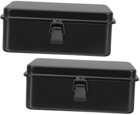 Gatuida 2pcs Thickened Iron Toolbox Small Metal Tool Case Portable Tool Box Empty for Workshop Garage Car Trunk Craft Storage Container
